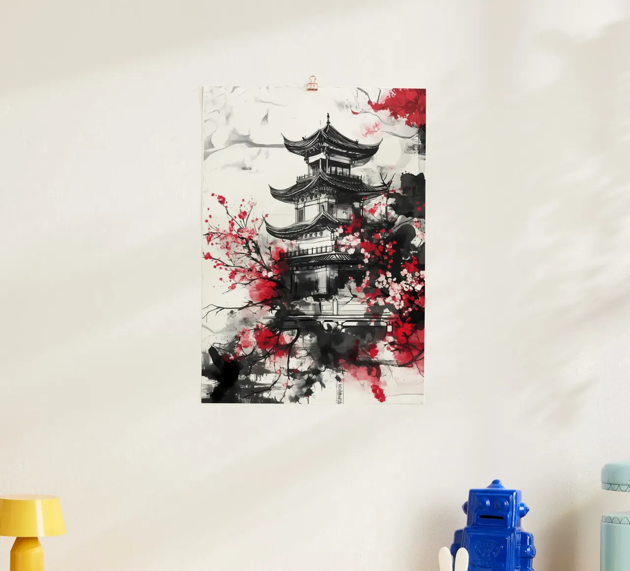Japanese Cherry Pagoda poster by Rebecca Clark Wyrick