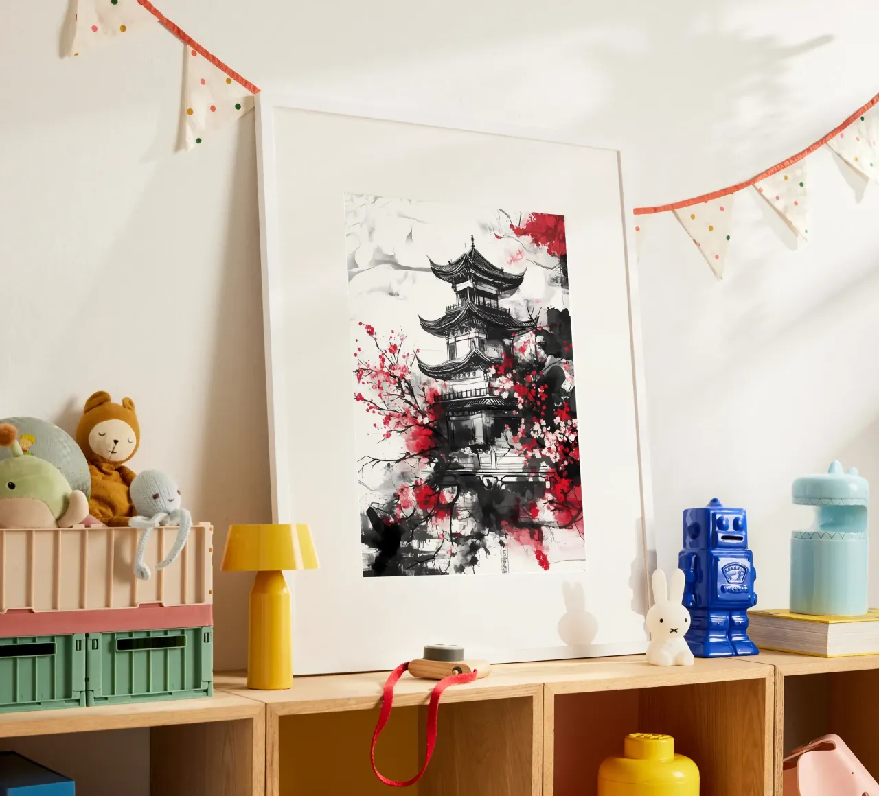 Japanese Cherry Pagoda poster by Rebecca Clark Wyrick