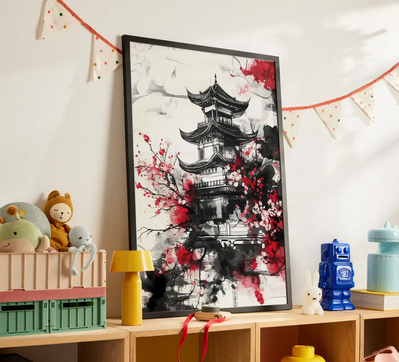 Japanese Cherry Pagoda poster by Rebecca Clark Wyrick