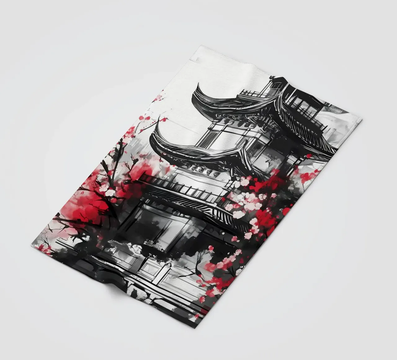 Japanese Cherry Pagoda fleece blanket by Rebecca Clark Wyrick