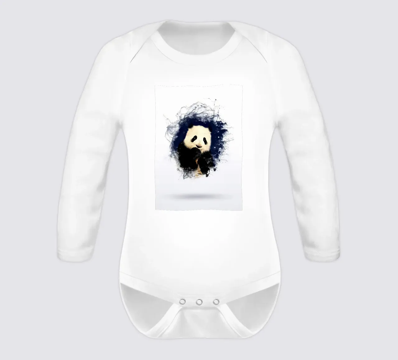 PANDA long-sleeve baby romper by James M Coyle