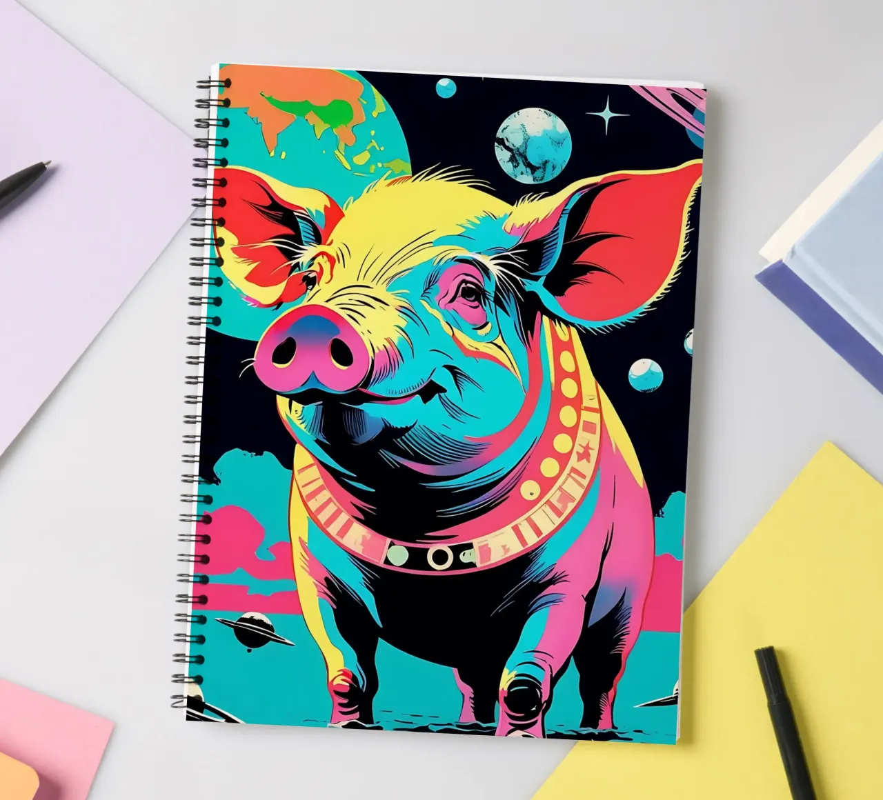 Pig_Style_A_1 spiral notebook by Tierisch bunt by LK