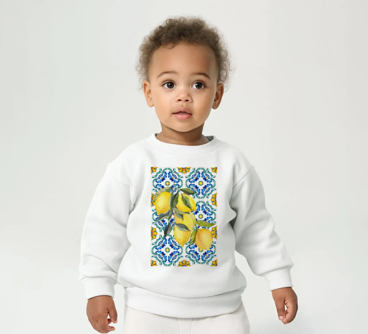 Lemon Blue Tile Print, Lemon Italy Poster baby sweatshirt by Bella Studio