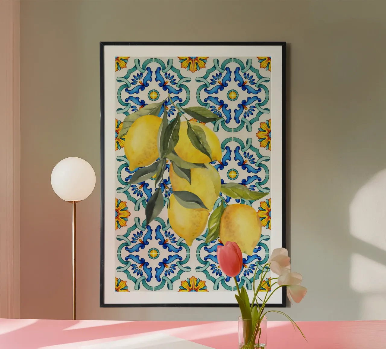 Impression carrelage bleu citron, affiche Italie citron hahnemühle de Bella Studio