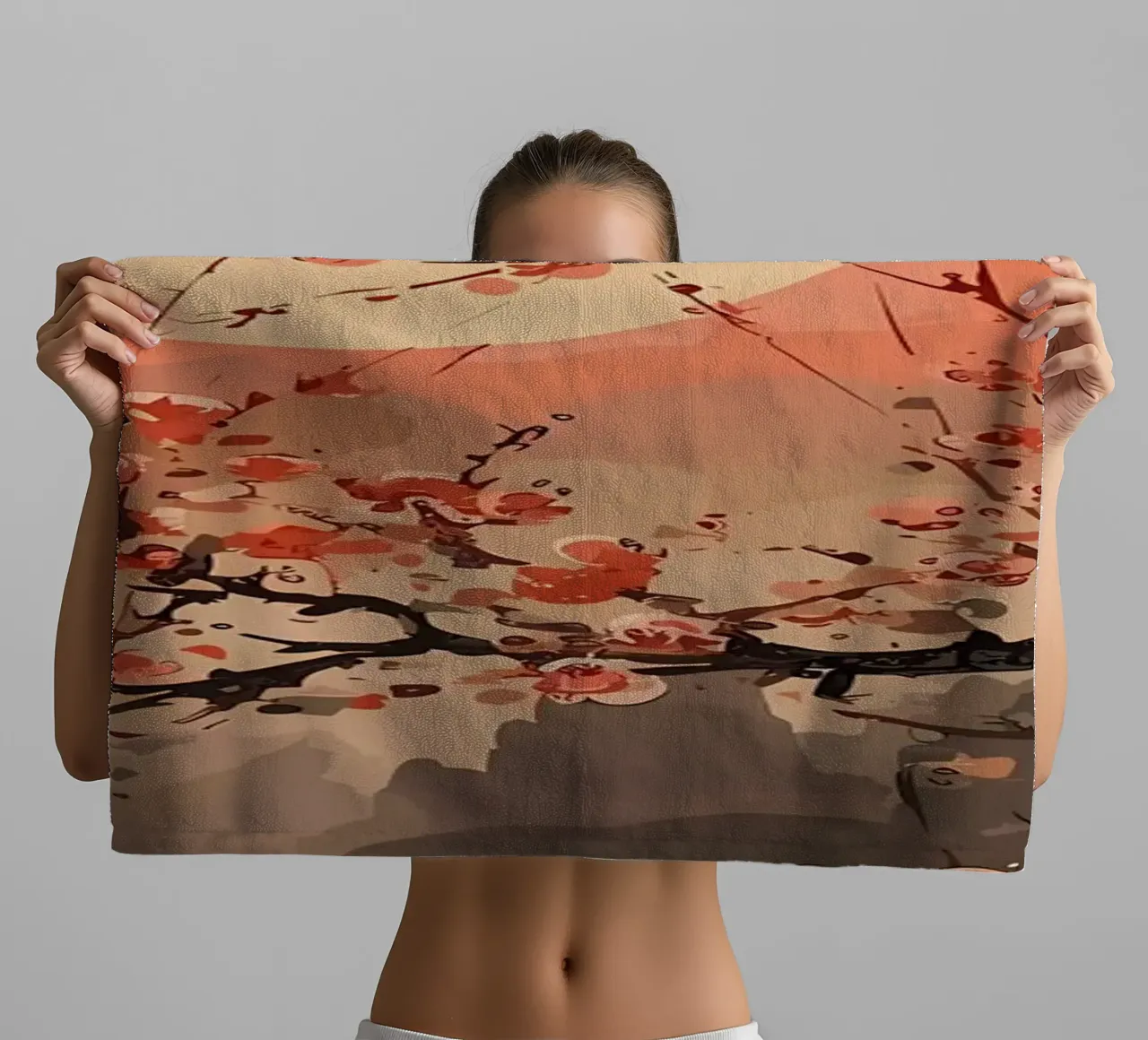 Japanese landscape paintin towel by Rebecca Clark Wyrick