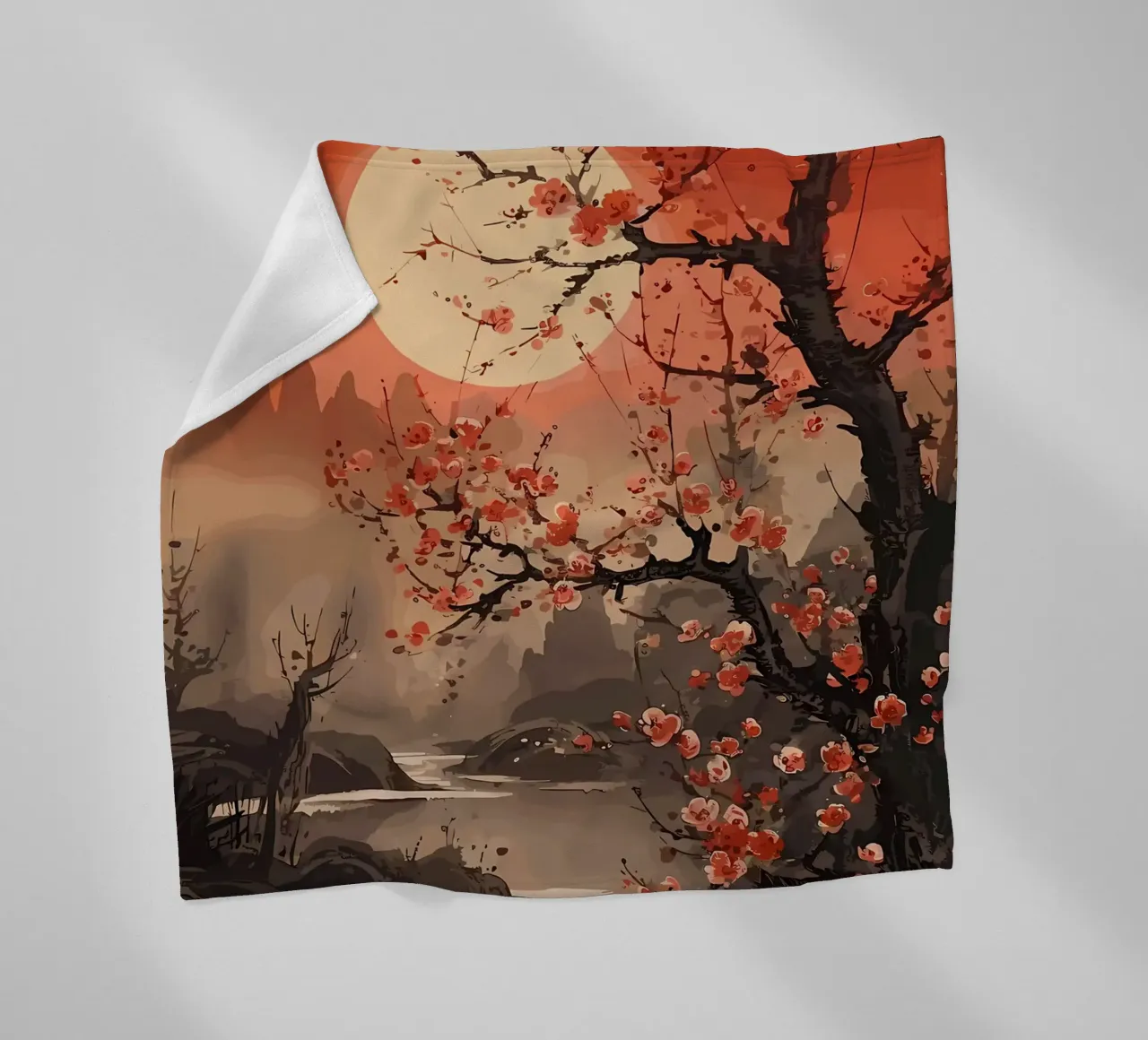 Paesaggio giapponese dipinto coperta in pile da Rebecca Clark Wyrick