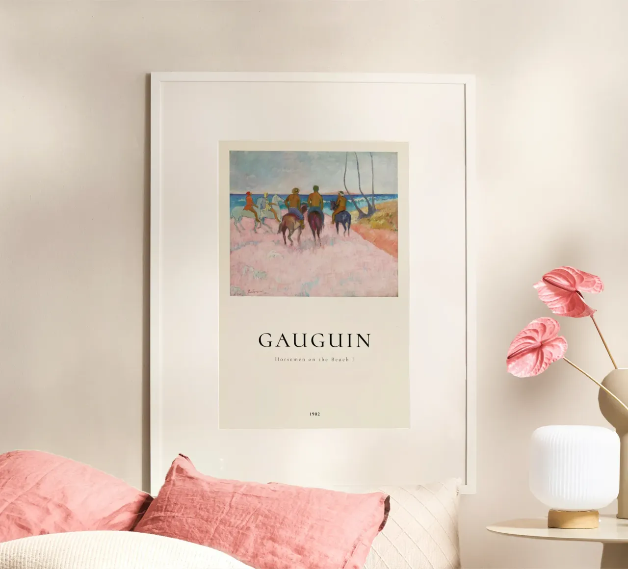 Gauguin - Horsemen on the Beach I poster con telaio in legno da ARTOTHEK