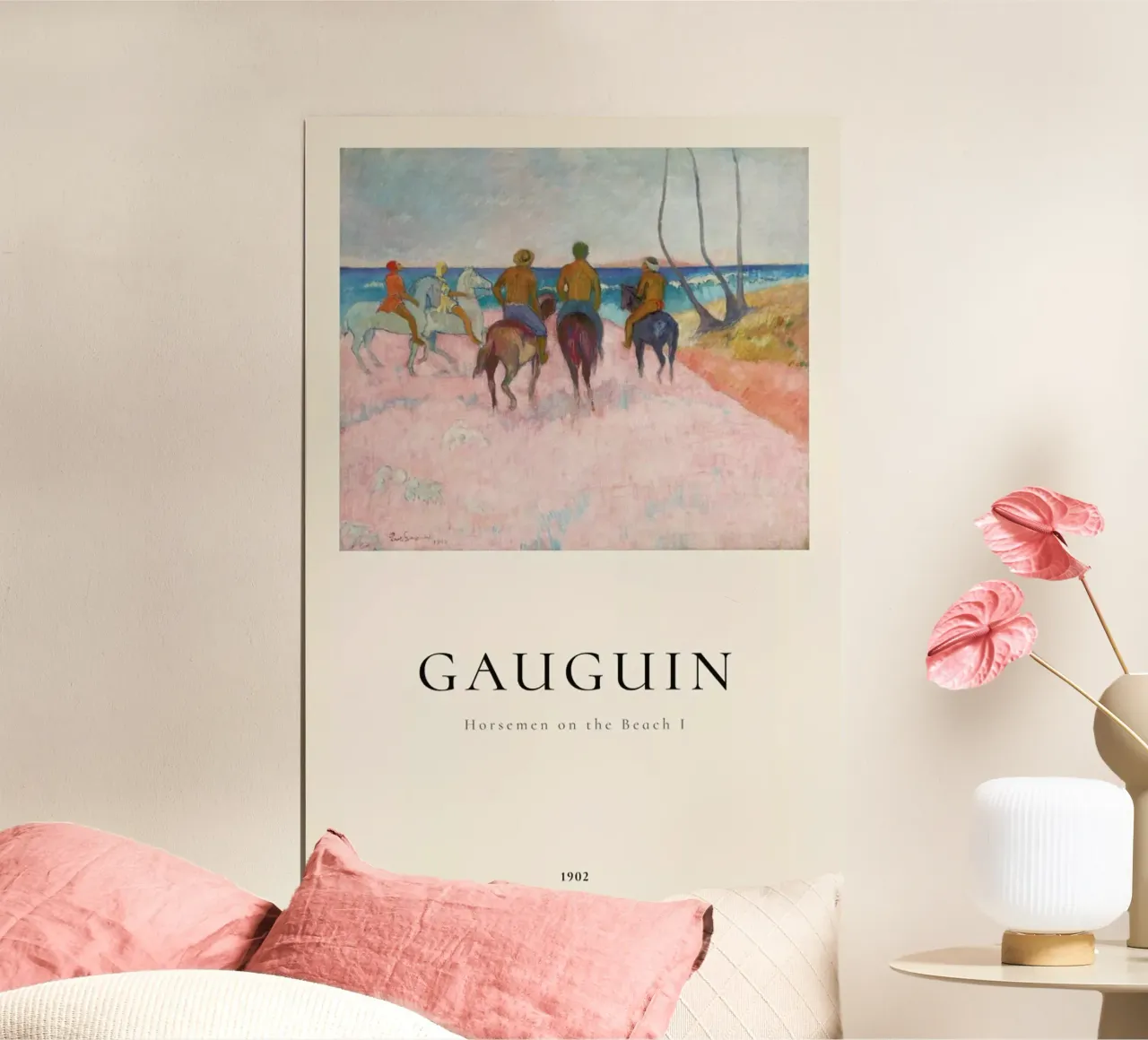 Gauguin - Horsemen on the Beach I poster con telaio in legno da ARTOTHEK