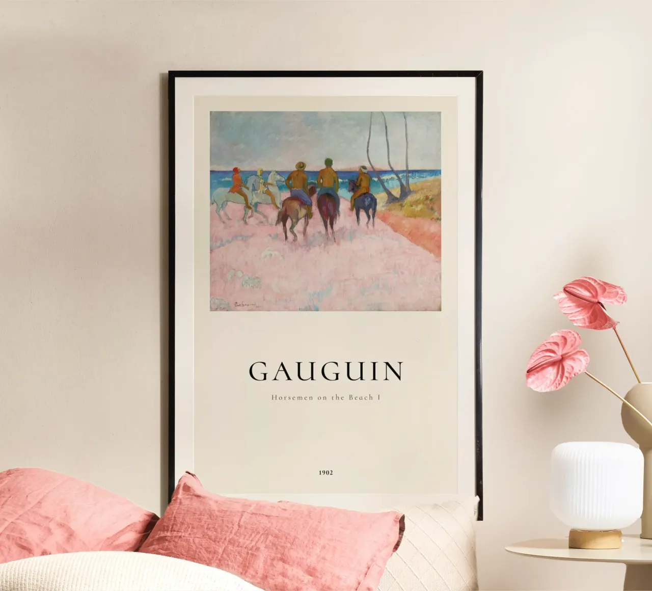 Gauguin - Horsemen on the Beach I poster con telaio in legno da ARTOTHEK
