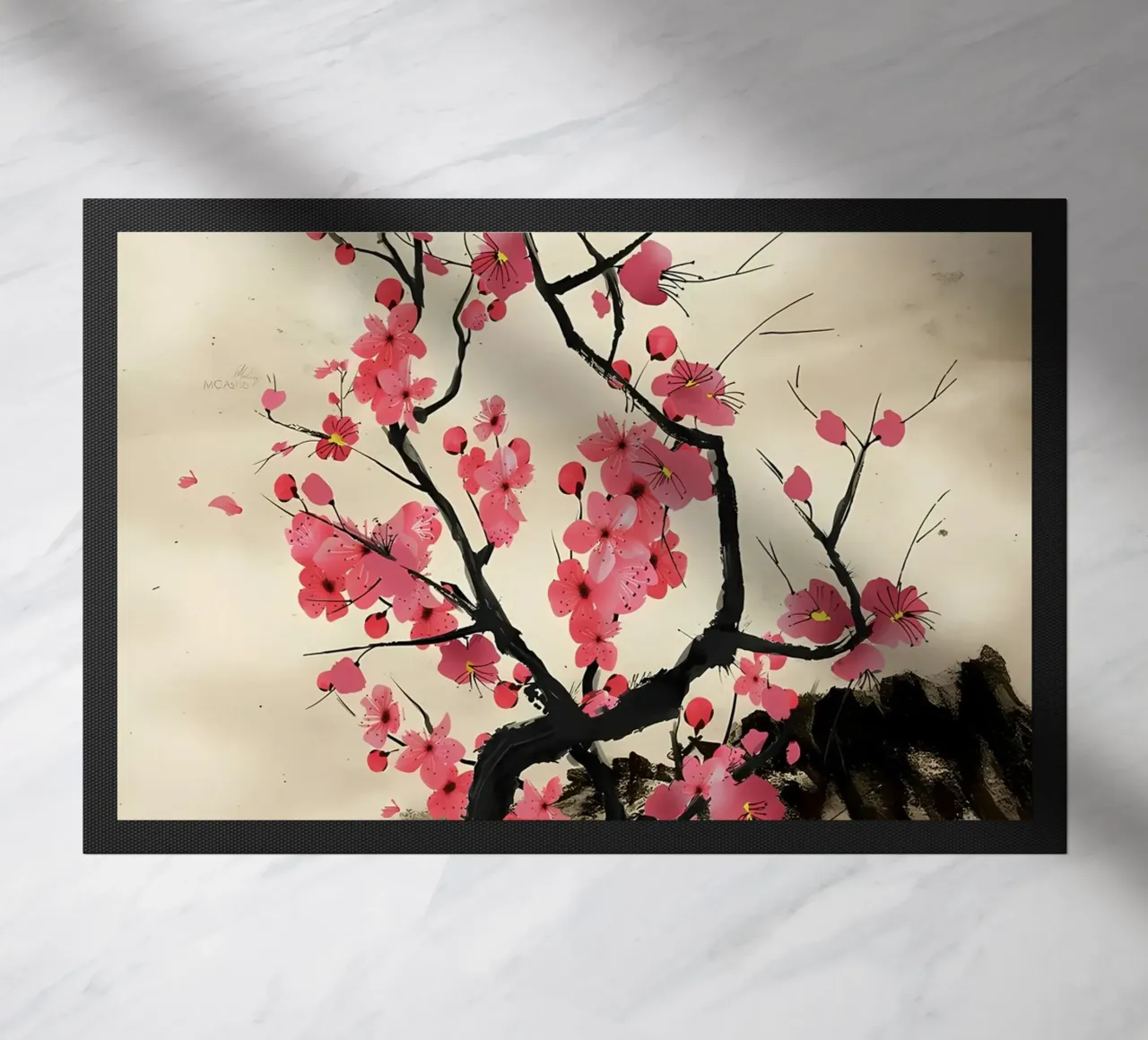 Cherry tree doormat by Rebecca Clark Wyrick