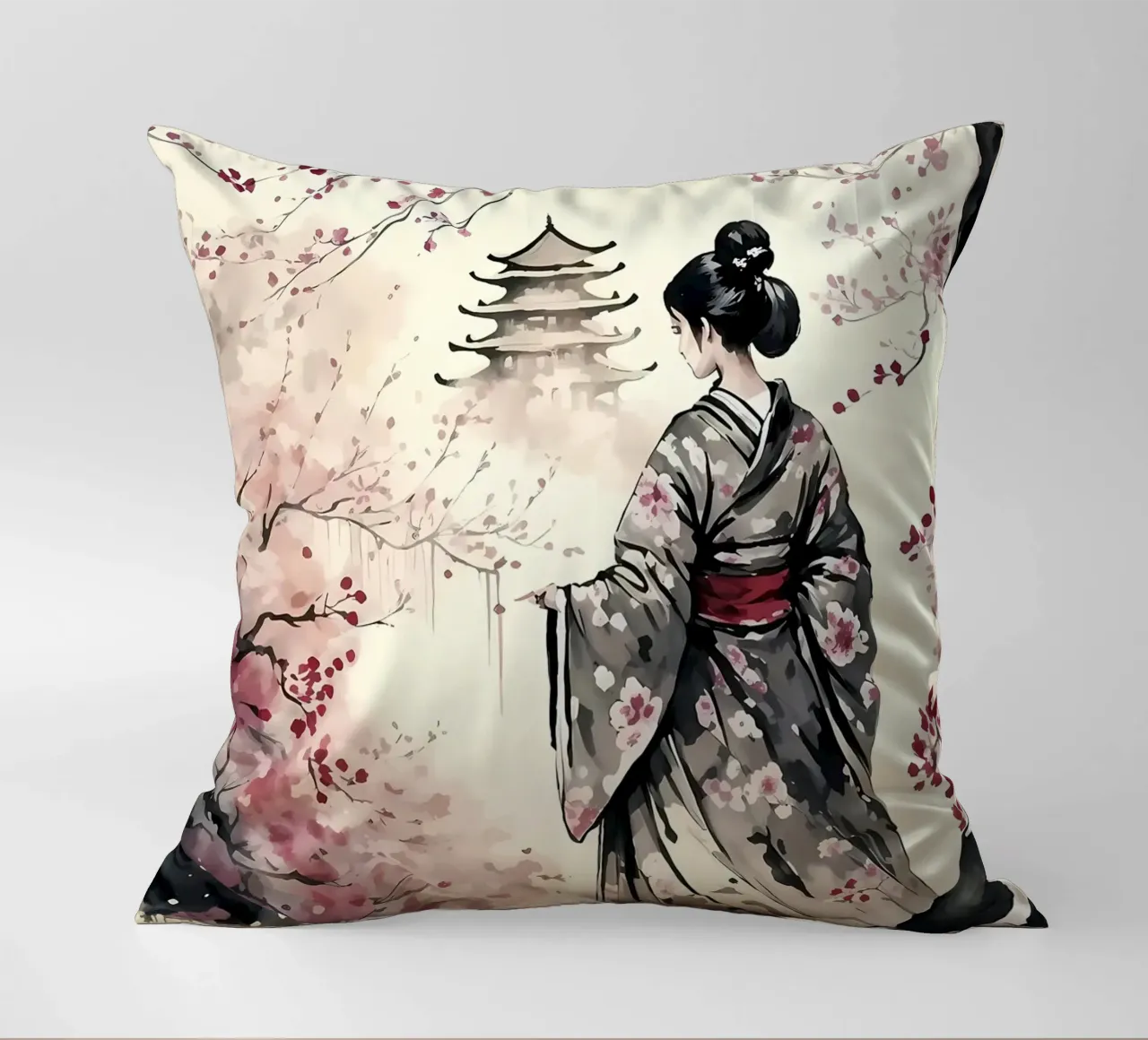 Fiori di ciliegio geisha cuscino da Rebecca Clark Wyrick