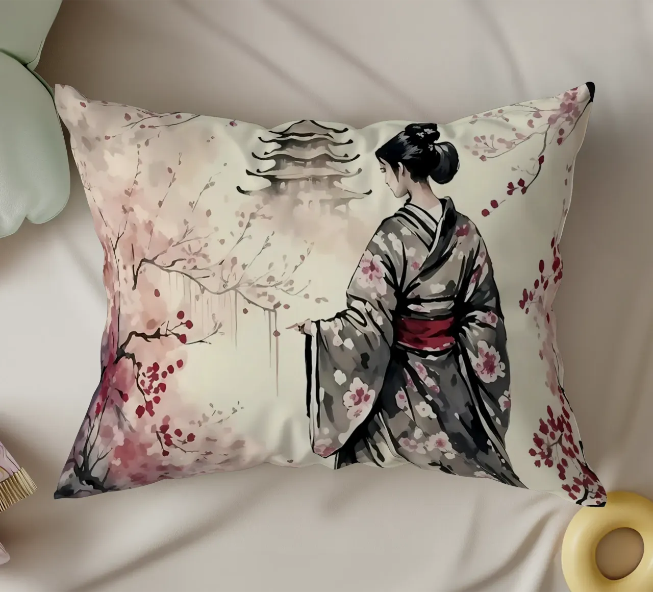 Fiori di ciliegio geisha cuscino da Rebecca Clark Wyrick