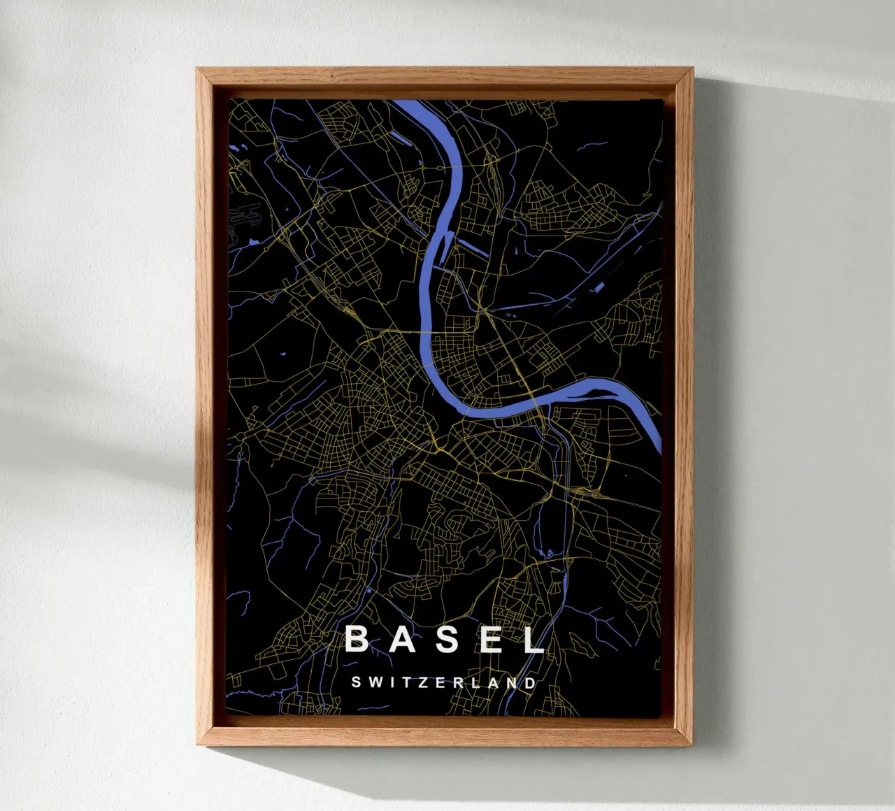 Basel Zwitserland Kaart Zwart-Goud canvas met Baklijst van Cartographers Library