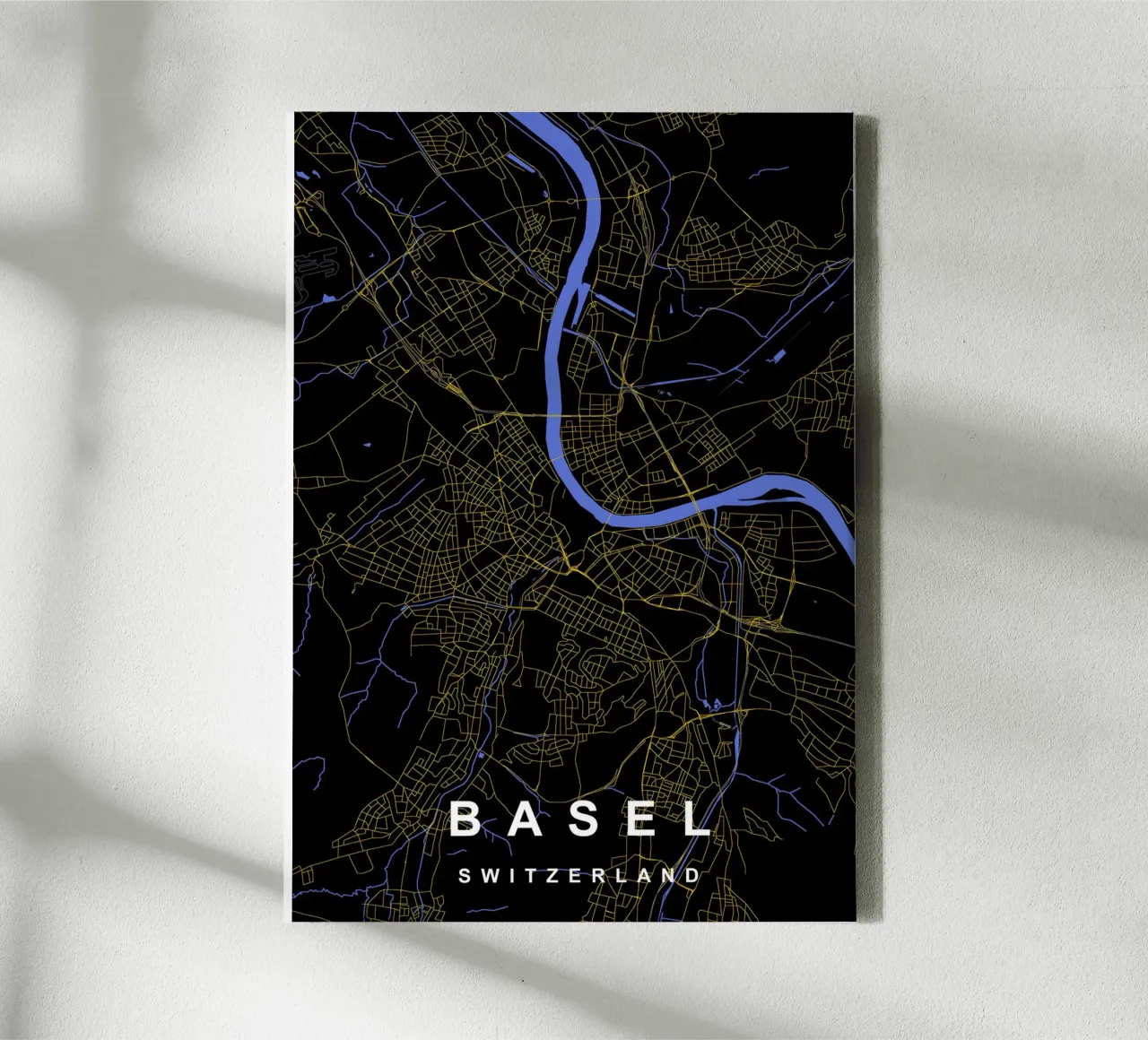 Basel Zwitserland Kaart Zwart-Goud canvas met Baklijst van Cartographers Library