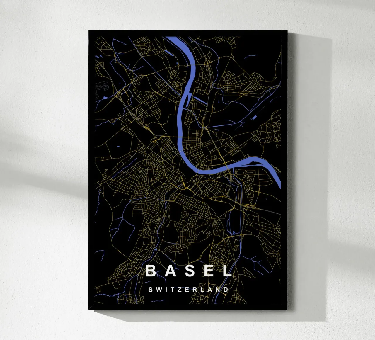 Basilea Svizzera - Mappa della città in nero e oro carta hahnemühle da Cartographers Library