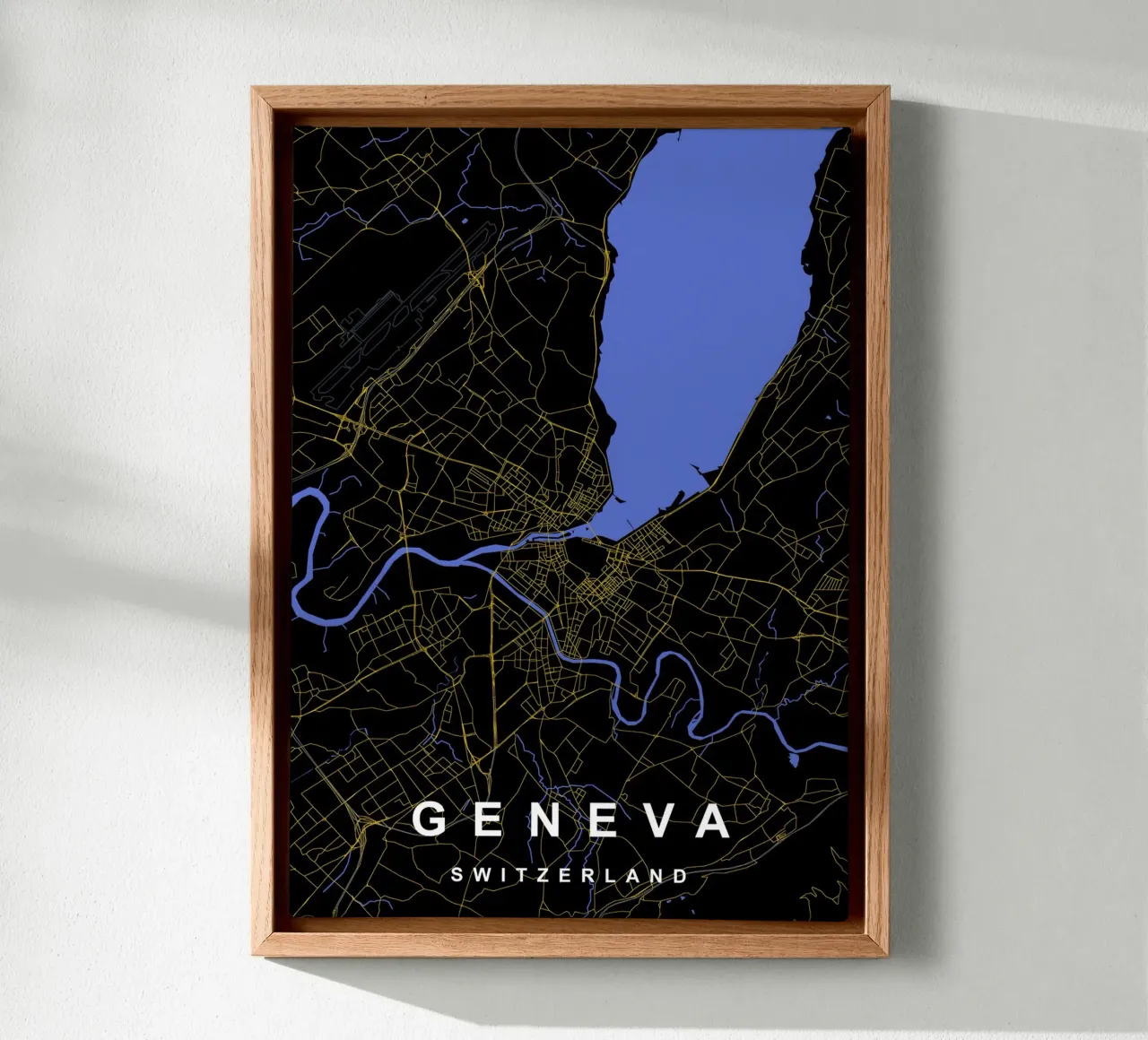 Geneve Zwitserland Kaart Zwart-Goud canvas met Baklijst van Cartographers Library