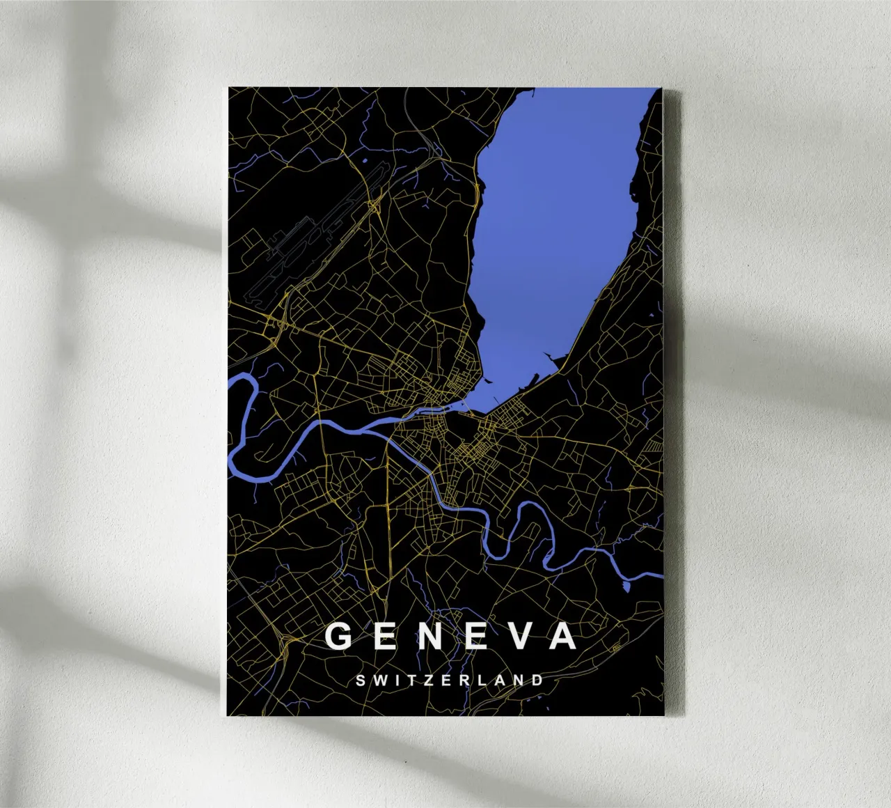 Geneve Zwitserland Kaart Zwart-Goud canvas met Baklijst van Cartographers Library