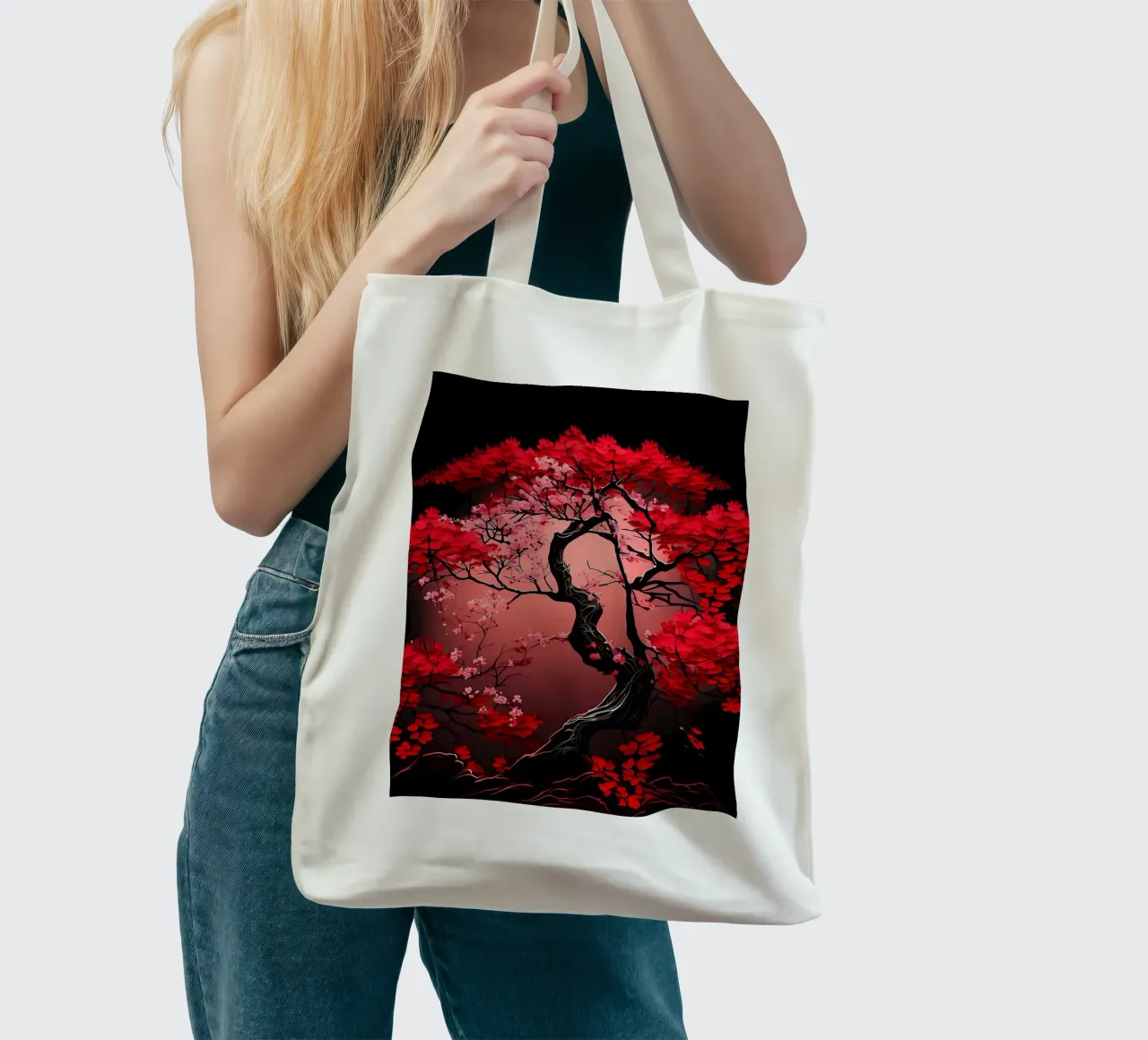 Fiori di ciliegio giapponesi borsa in juta da Rebecca Clark Wyrick