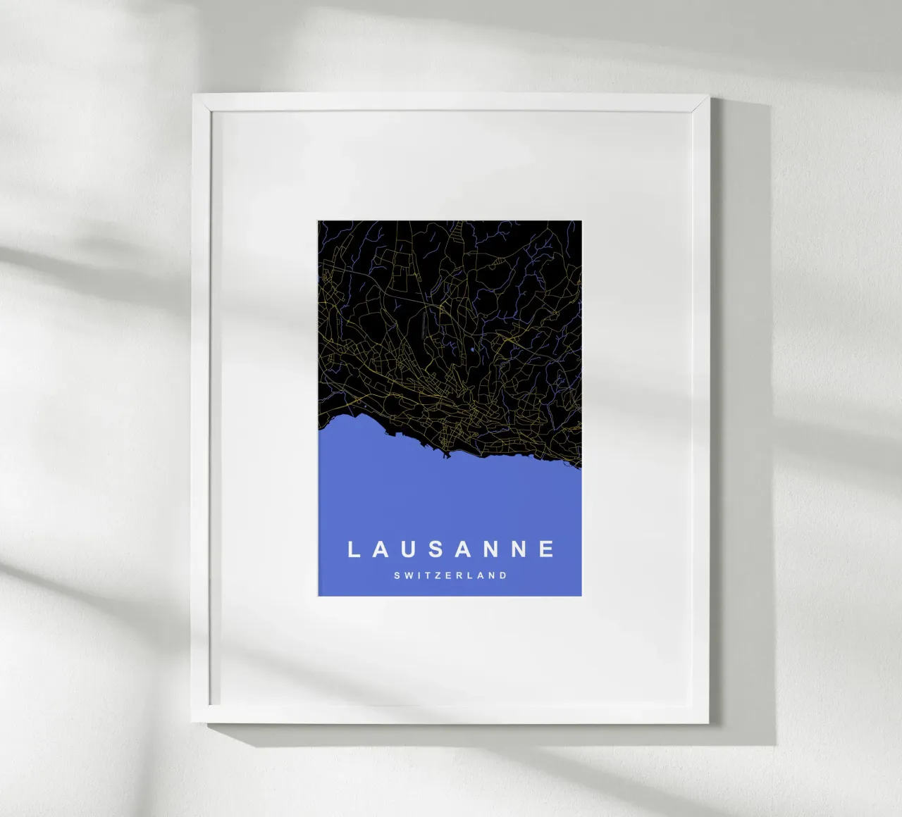 Losanna Svizzera Mappa della città in nero e oro poster con telaio in plastica da Cartographers Library