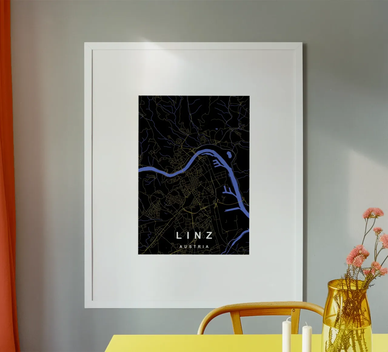 Linz Austria - Mappa della città in nero e oro poster da Cartographers Library