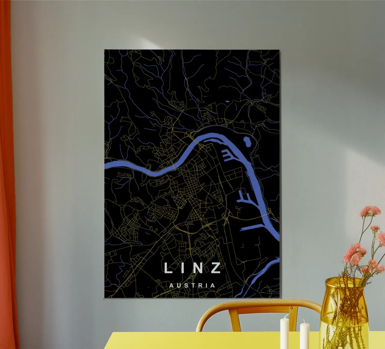 Linz Austria - Mappa della città in nero e oro poster da Cartographers Library
