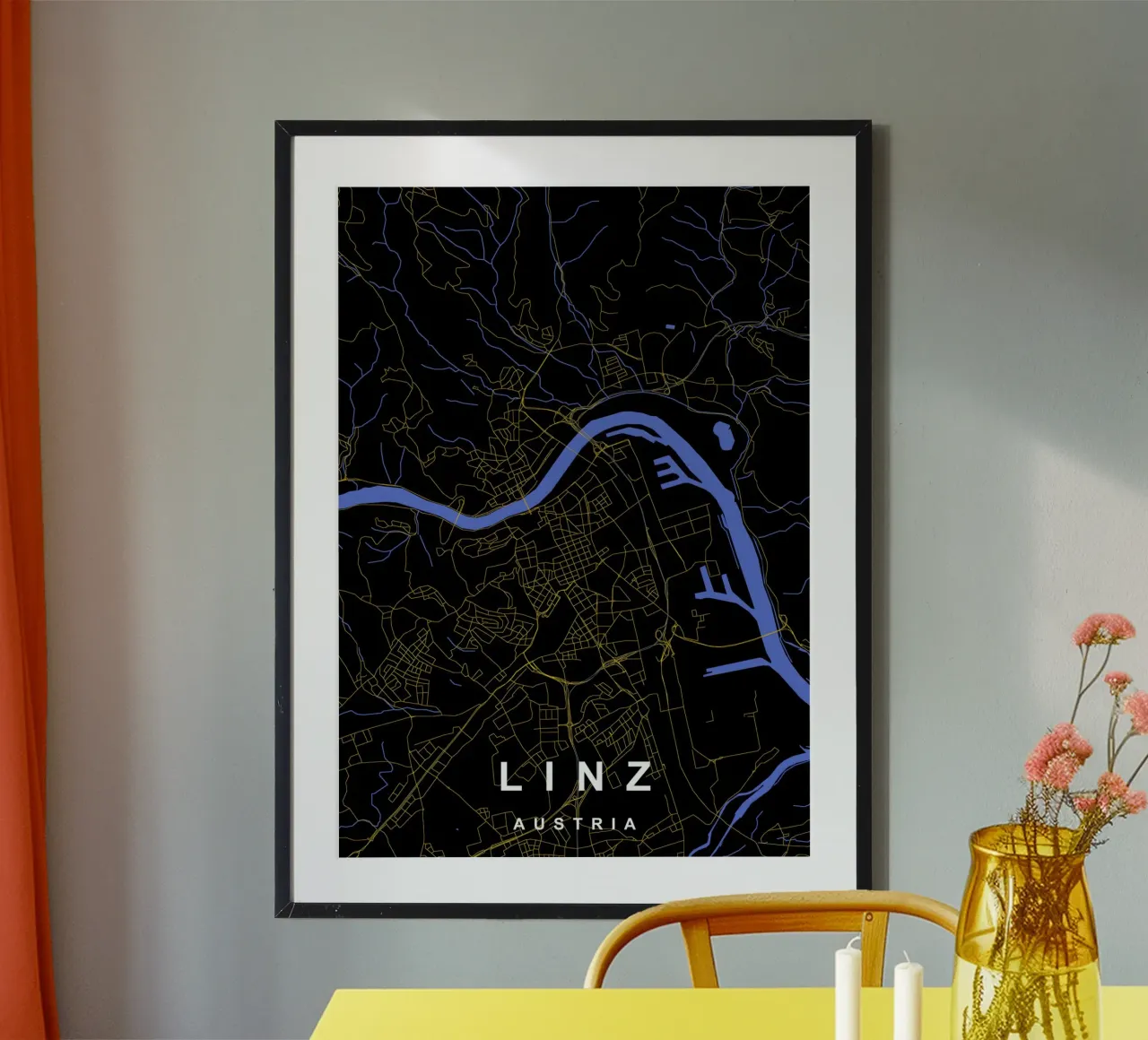 Linz Austria - Mappa della città in nero e oro poster da Cartographers Library