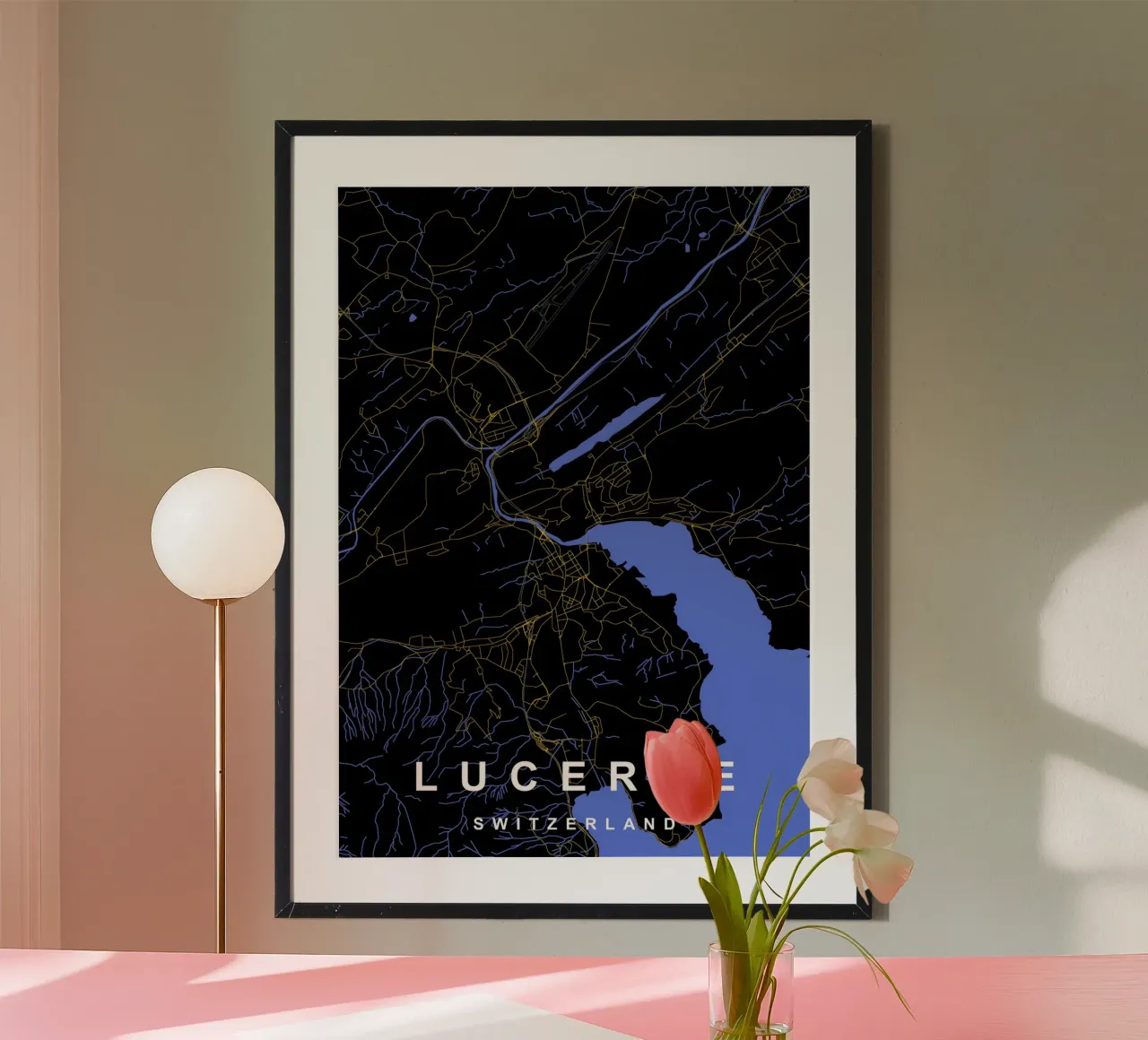 Mappa della città di Lucerna Svizzera Nero e Oro poster da Cartographers Library