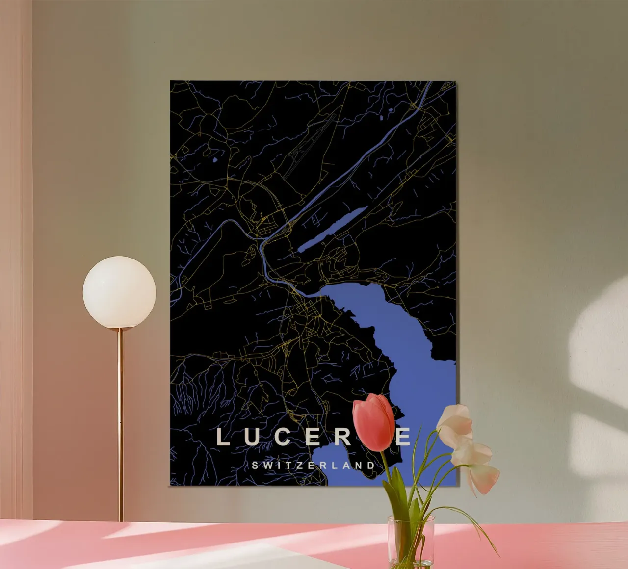 Mappa della città di Lucerna Svizzera Nero e Oro poster da Cartographers Library