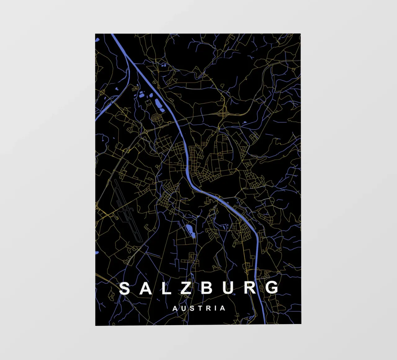 Salisburgo Austria - Mappa della città in nero e oro pellicola backlit da Cartographers Library