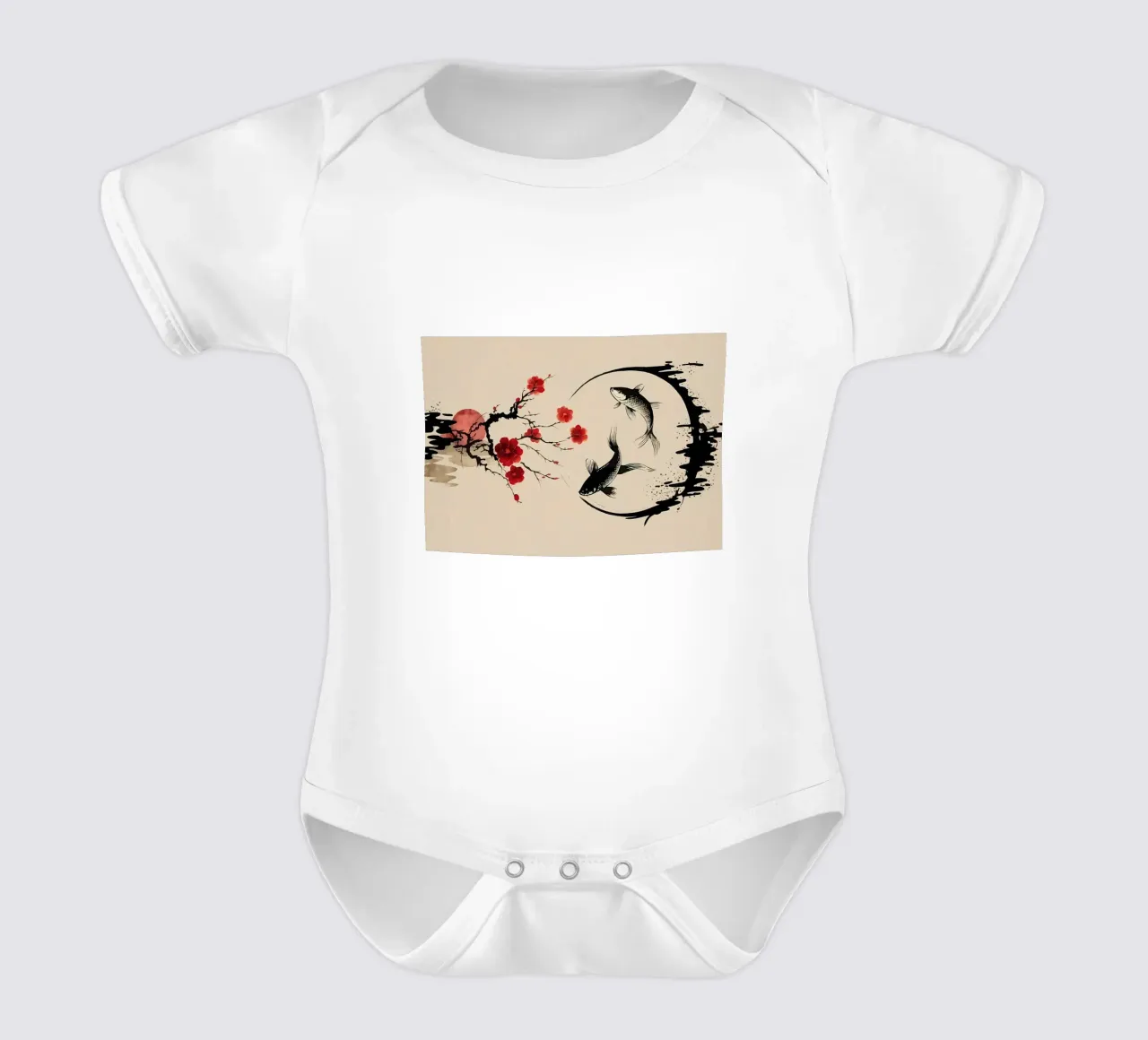 Koi carp fishes and big short-sleeve baby romper by Rebecca Clark Wyrick