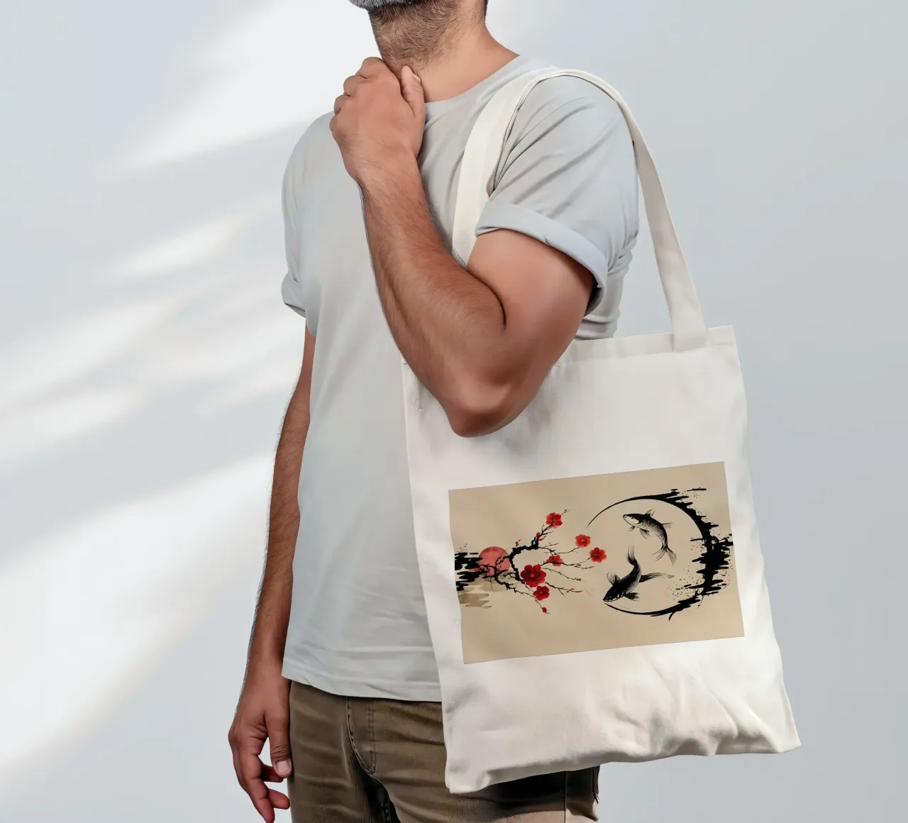 Koi carp fishes and big tote bag by Rebecca Clark Wyrick