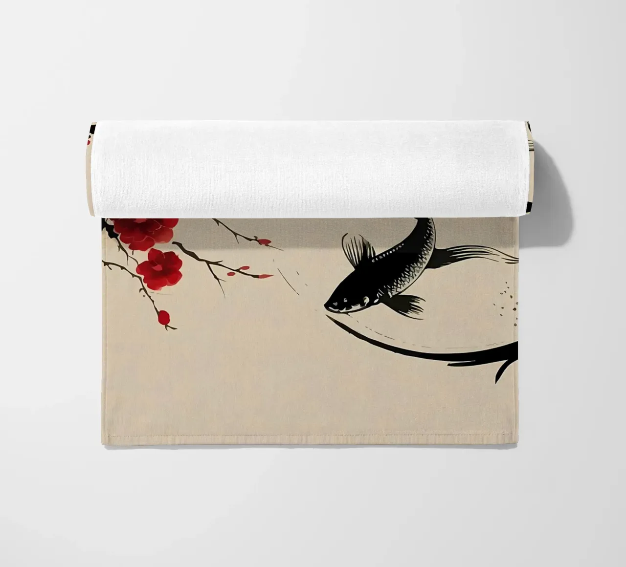 Koi carp fishes and big beach towel by Rebecca Clark Wyrick