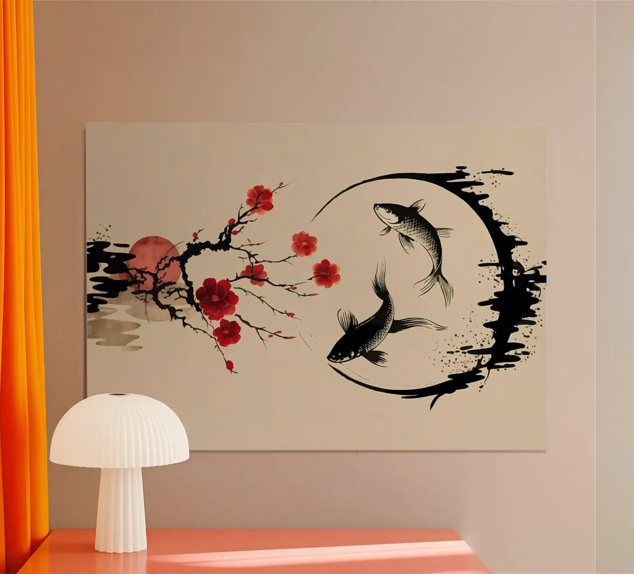 Koi carp fishes and big poster by Rebecca Clark Wyrick