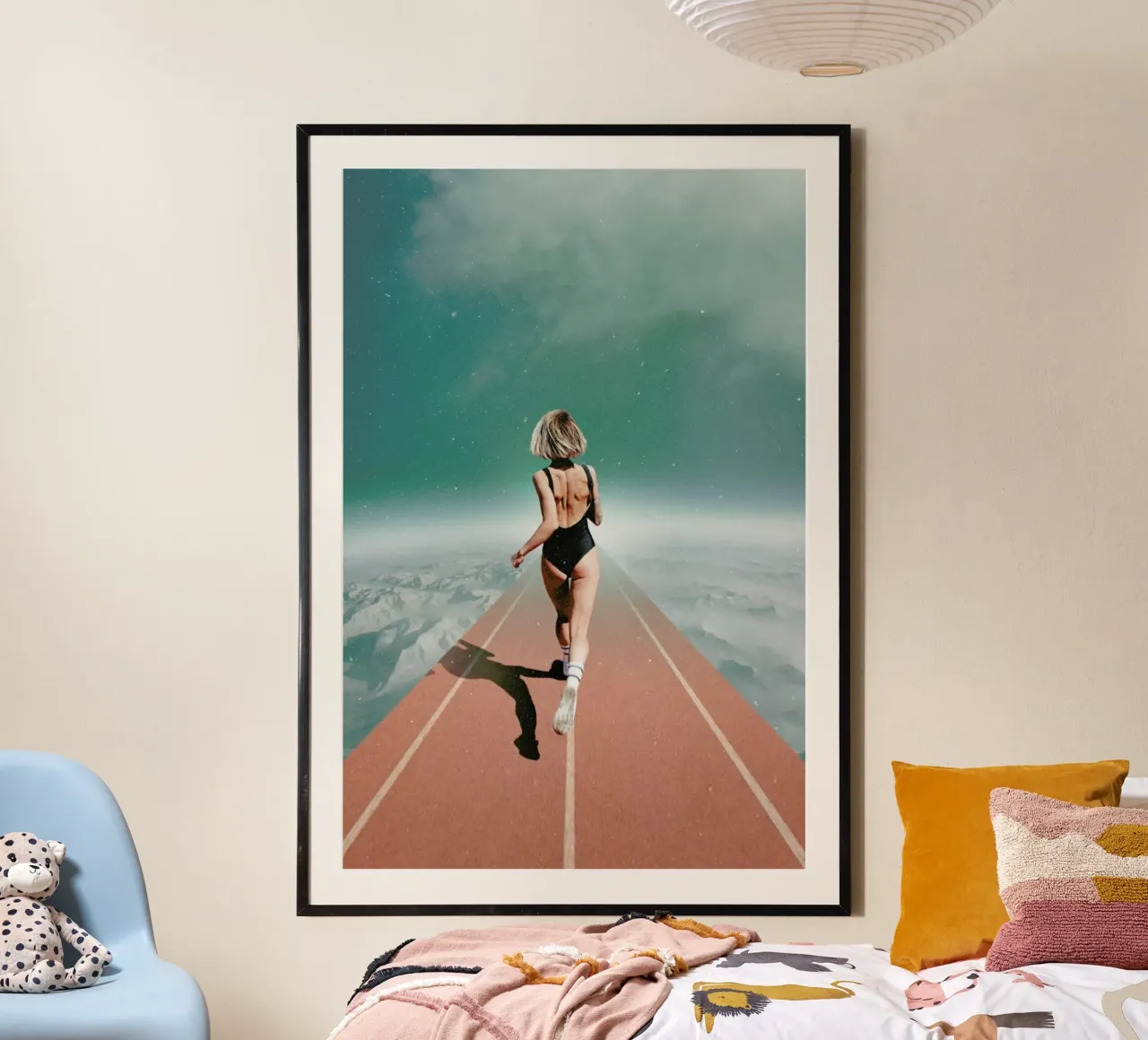 Run Girl Run poster con telaio in plastica da Jonas Loose