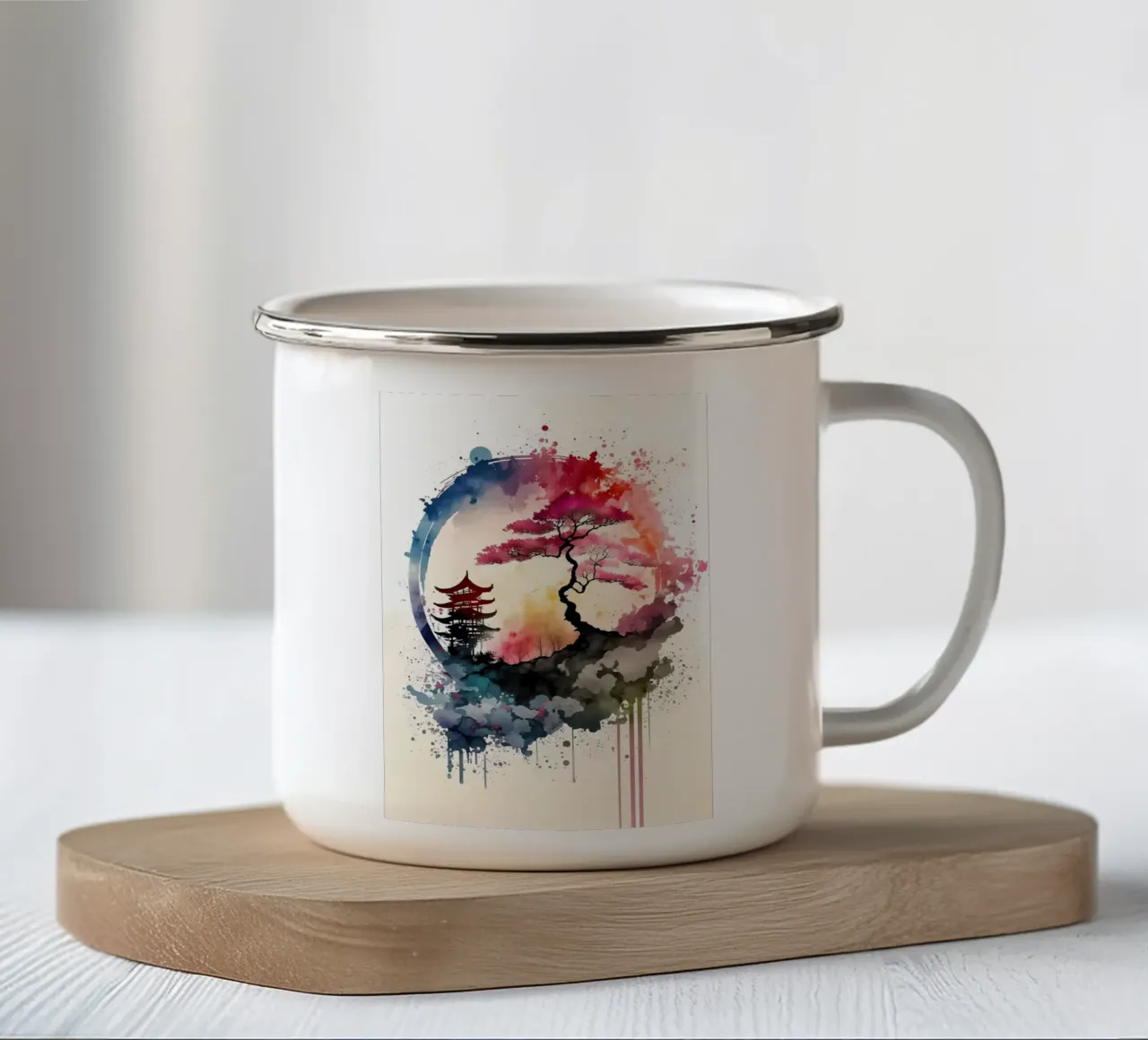 Acquerelli giapponesi 3 tazza in smalto da Rebecca Clark Wyrick