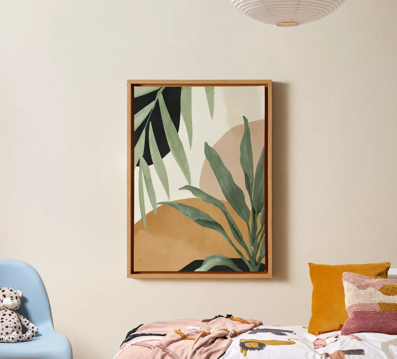 Abstrakte Kunst Tropische Blätter 4 Leinwand mit Schattenfugenrahmen von Rebecca Clark Wyrick