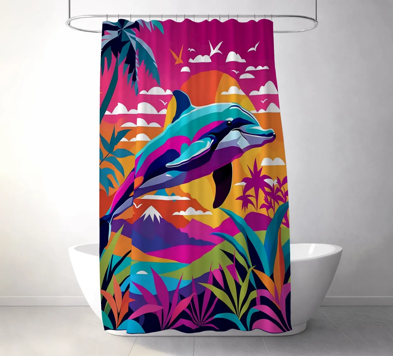 Delphin_Stil_E_1 Duschvorhang von Tierisch bunt by LK