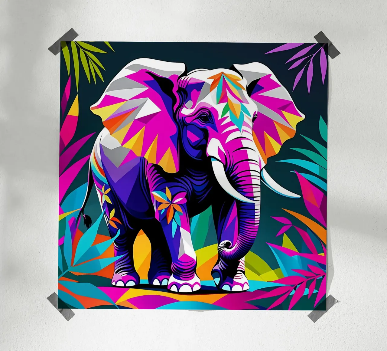 Stile_elefante_E_2 poster con telaio in legno da Tierisch bunt by LK