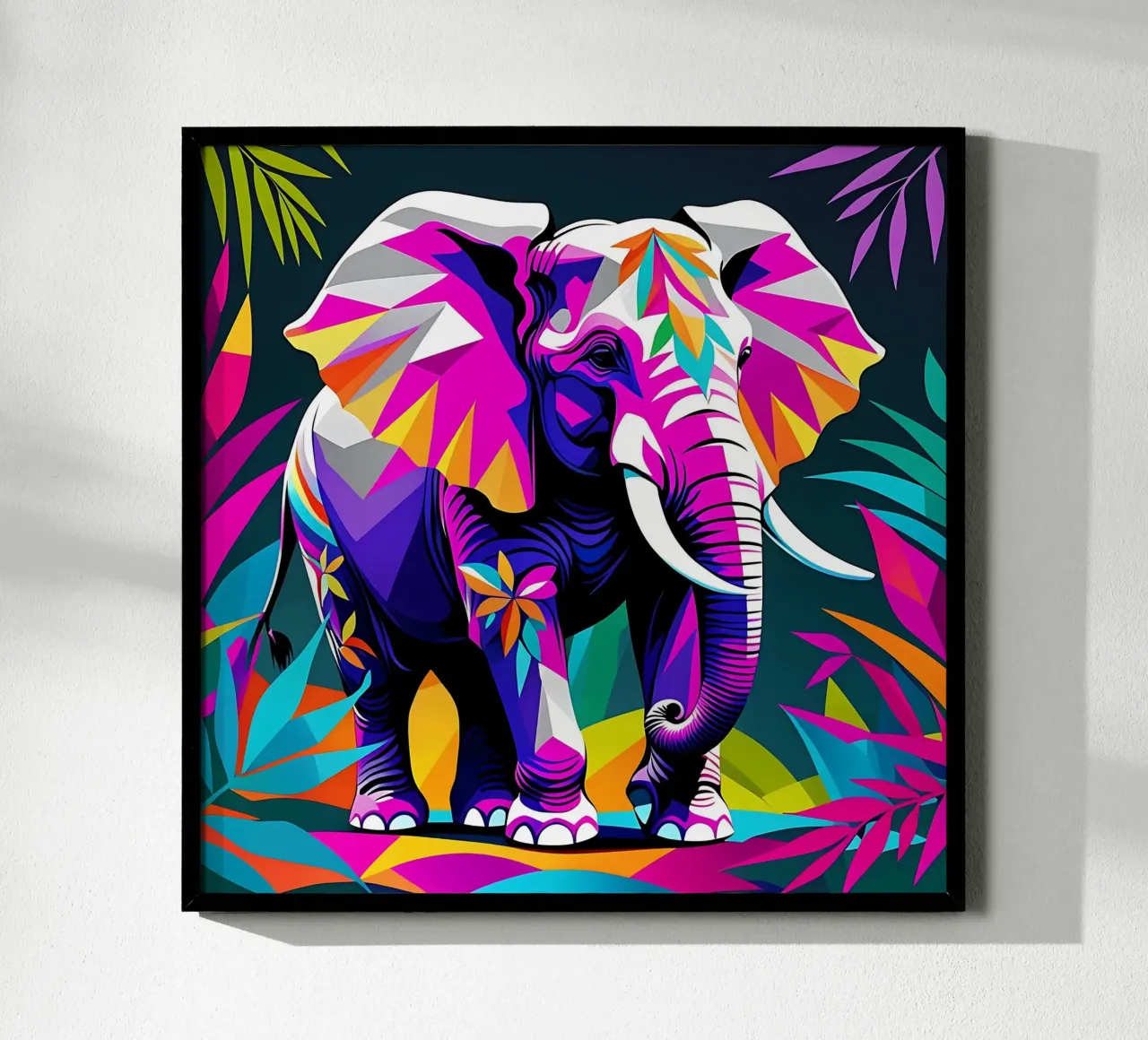 Stile_elefante_E_2 poster con telaio in legno da Tierisch bunt by LK