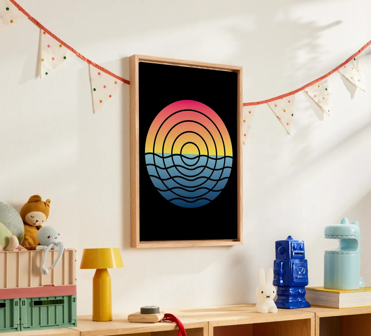 Golven Zonsondergang canvas met Baklijst van James M Coyle