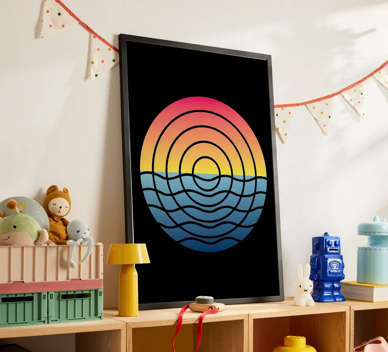 Olas Atardecer poster con marco de aluminio de James M Coyle