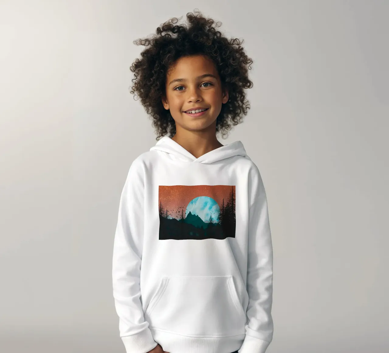 MOUNTAIN AND THE MOONLIGHT kids hoodie by Albert S Jacob