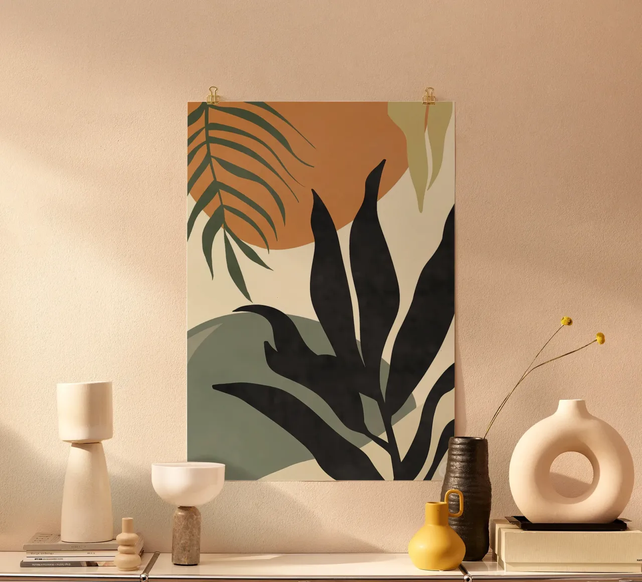 Friedliche Botanik Poster mit Holzrahmen von Rebecca Clark Wyrick