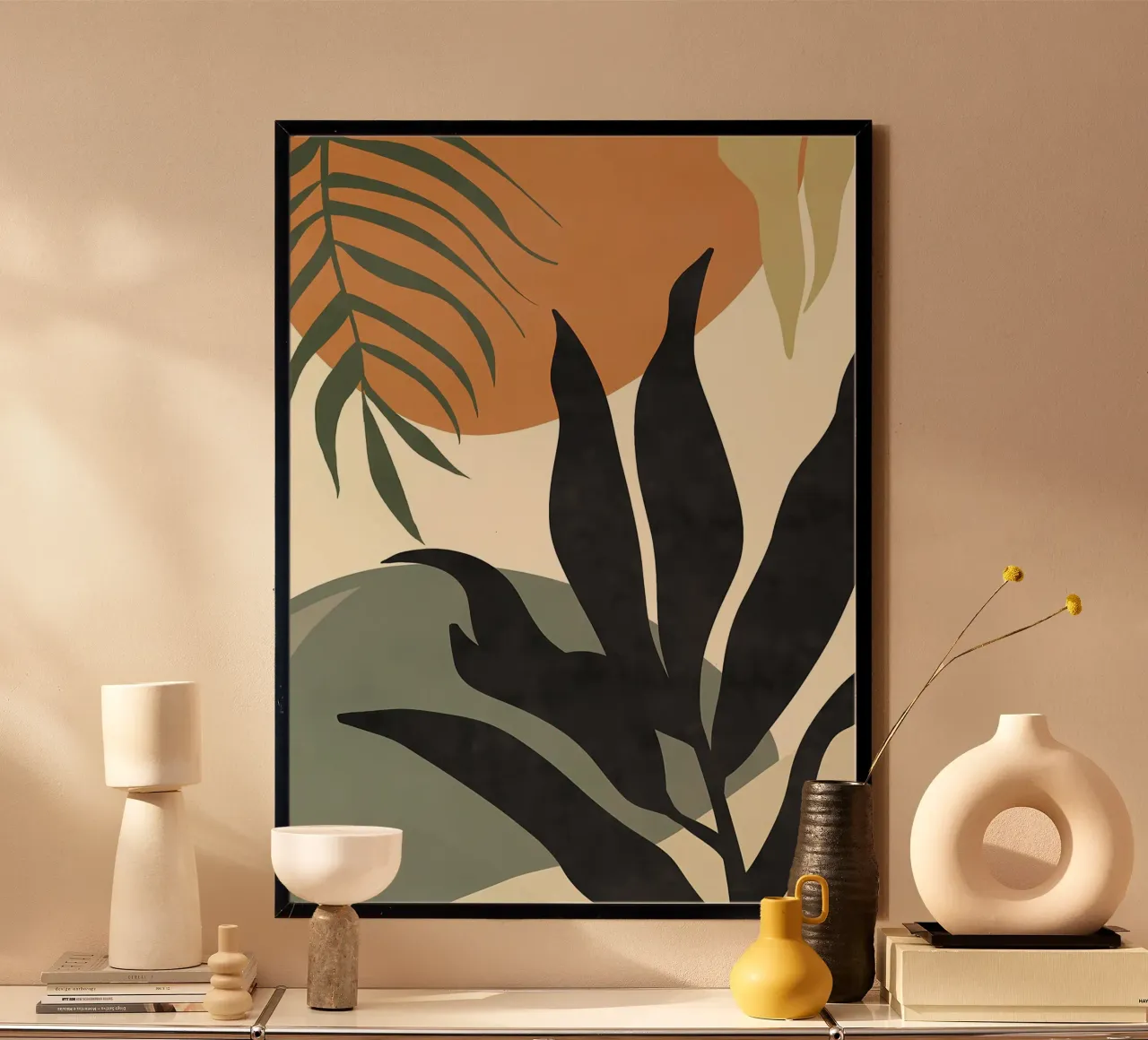 Friedliche Botanik Poster mit Holzrahmen von Rebecca Clark Wyrick