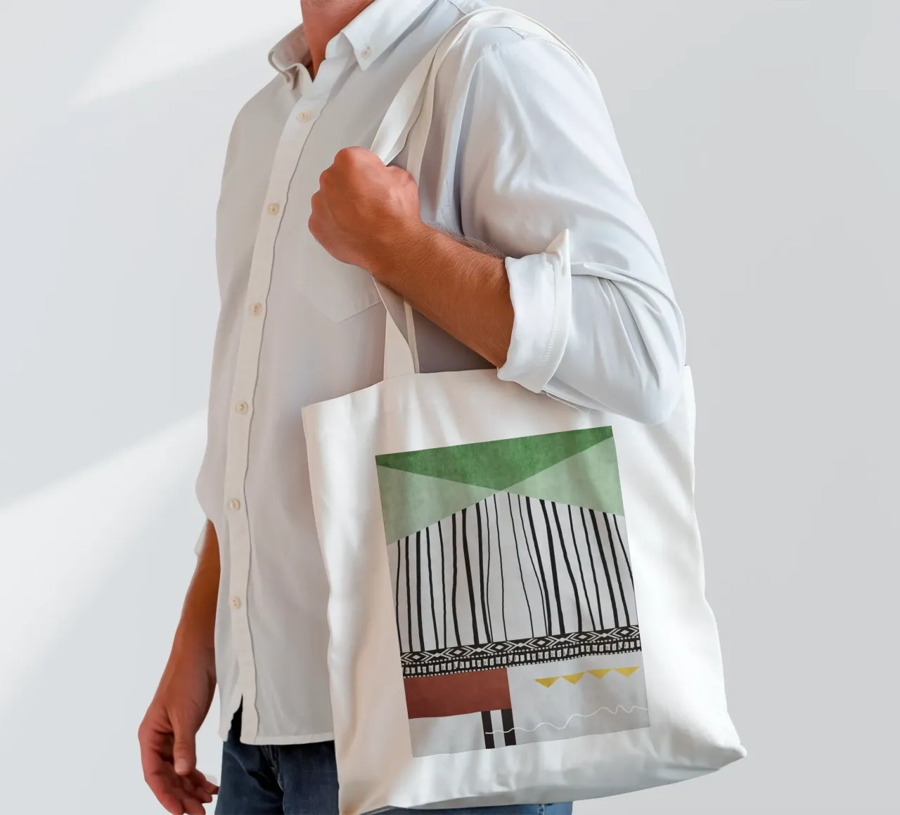 Geometric patterns  green borsa in juta da ramosashop