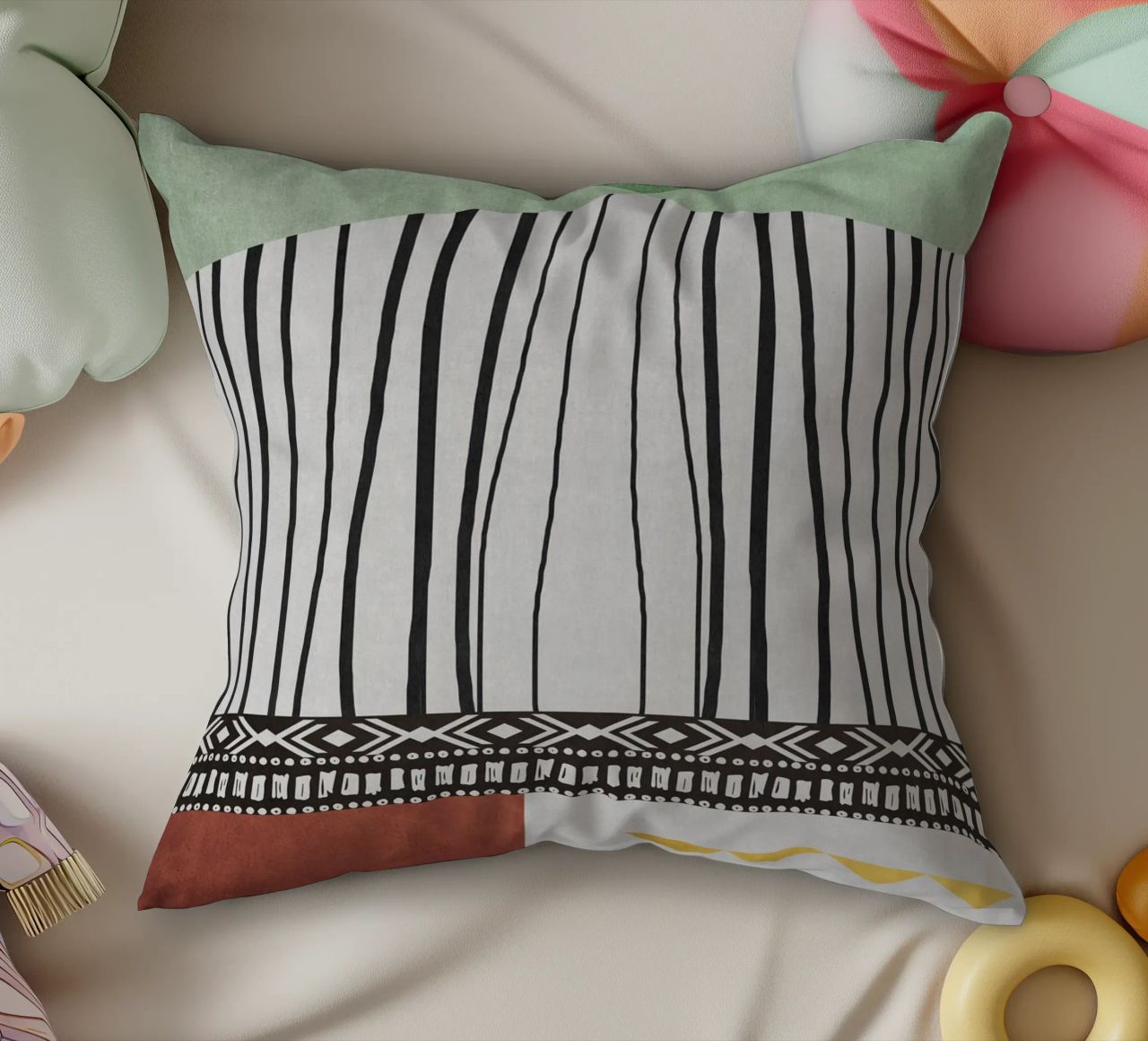 Geometric patterns  green cuscino da ramosashop