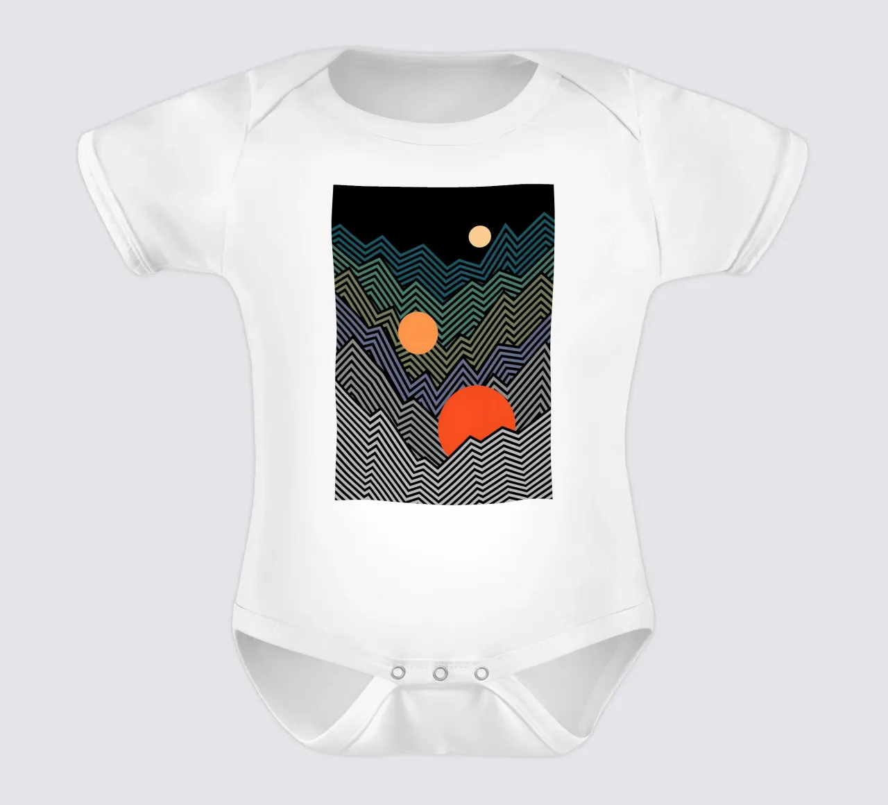A Wild Sunset short-sleeve baby romper by James M Coyle
