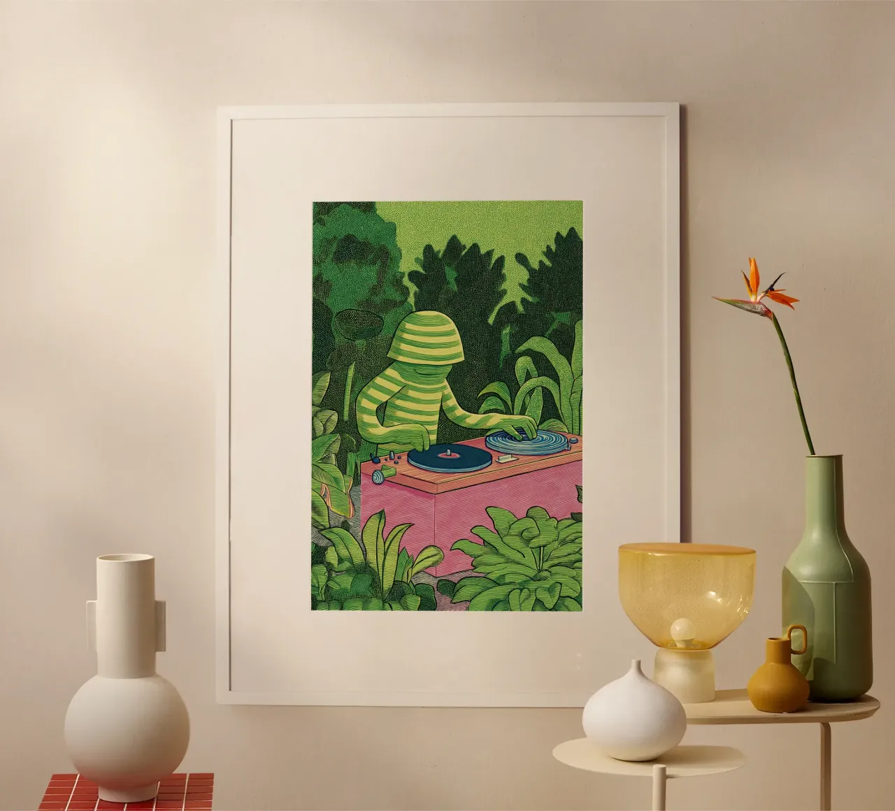 Foglie botaniche - Arte verde tropicale tranquilla e stravagante poster da Kaji