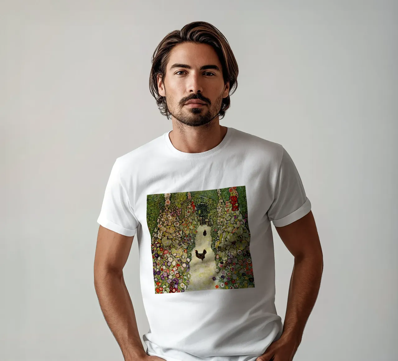 Klimt - Garden Path with Hens t-shirt da ARTOTHEK