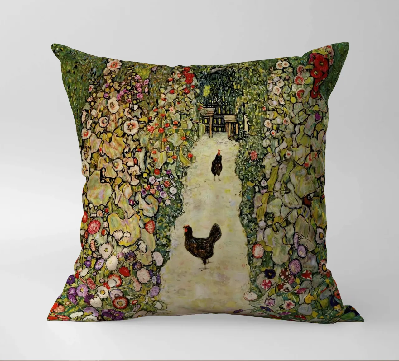 Klimt - Garden Path with Hens cuscino da ARTOTHEK